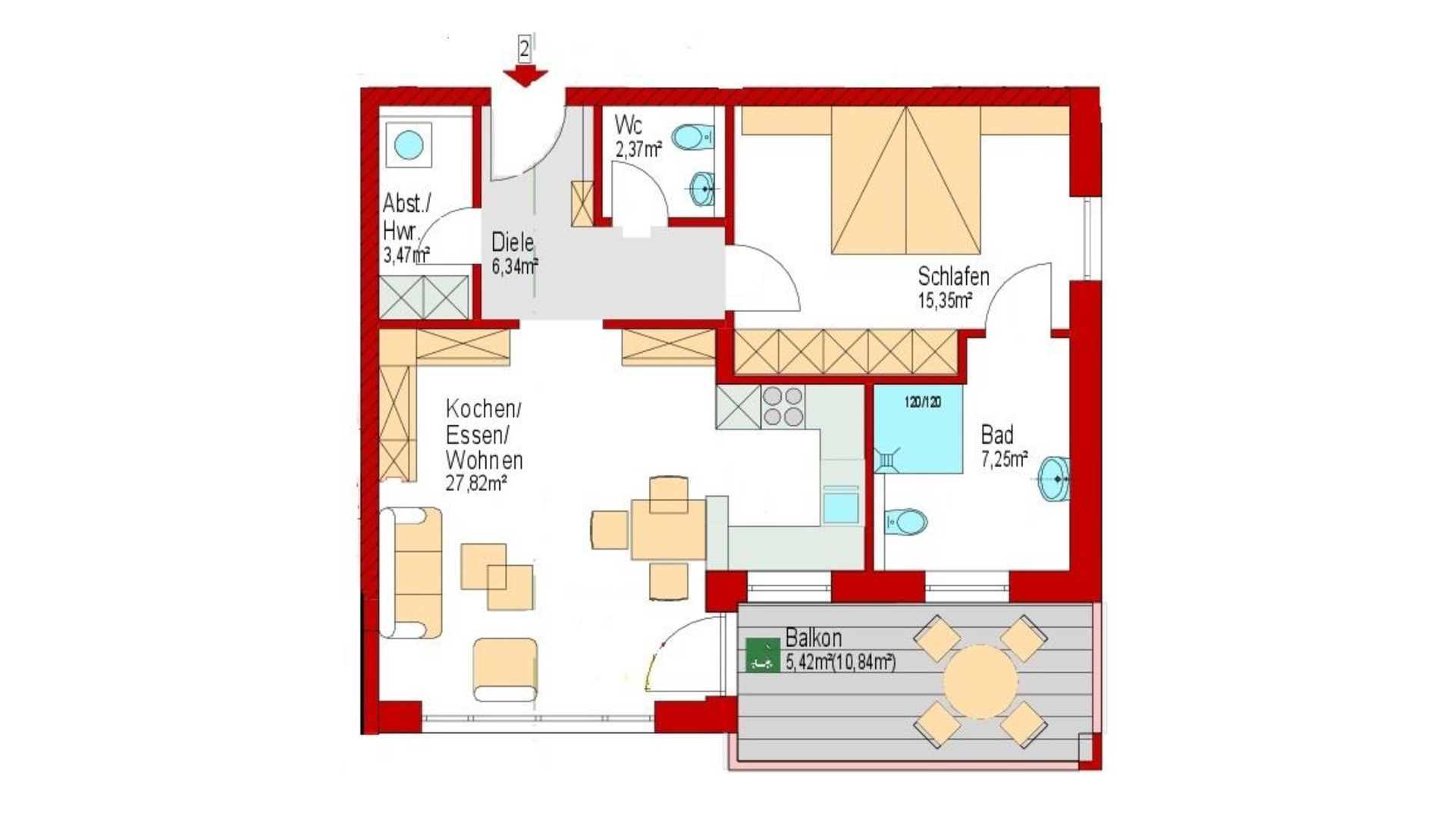 Morsbach: Exklusive Wohnung 68 m², neu, hochwertig und seniorengerecht, Grundriss der Wohnung 68 m²